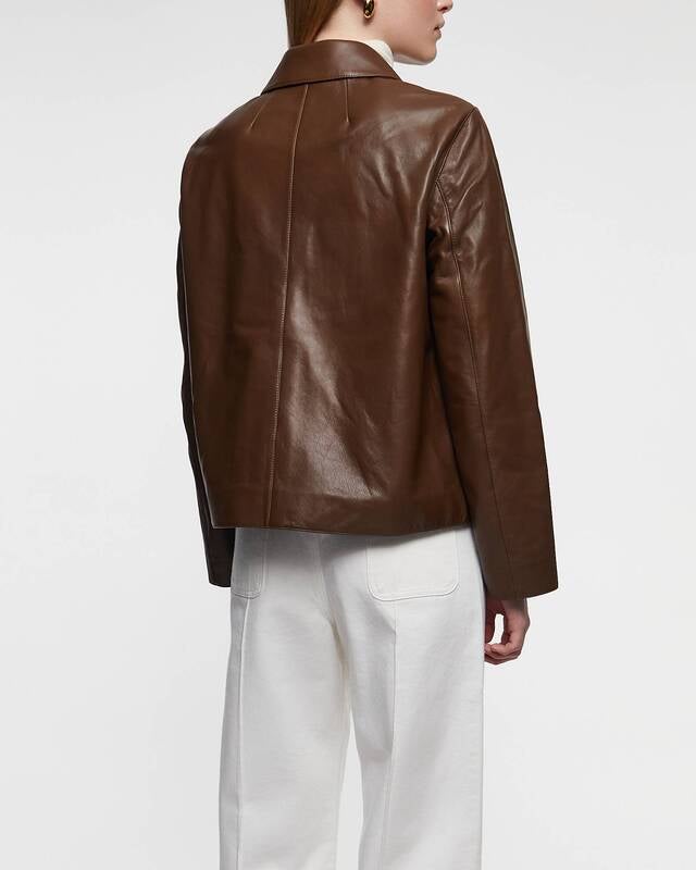 Theory Jacket Leather Boxy Brown M