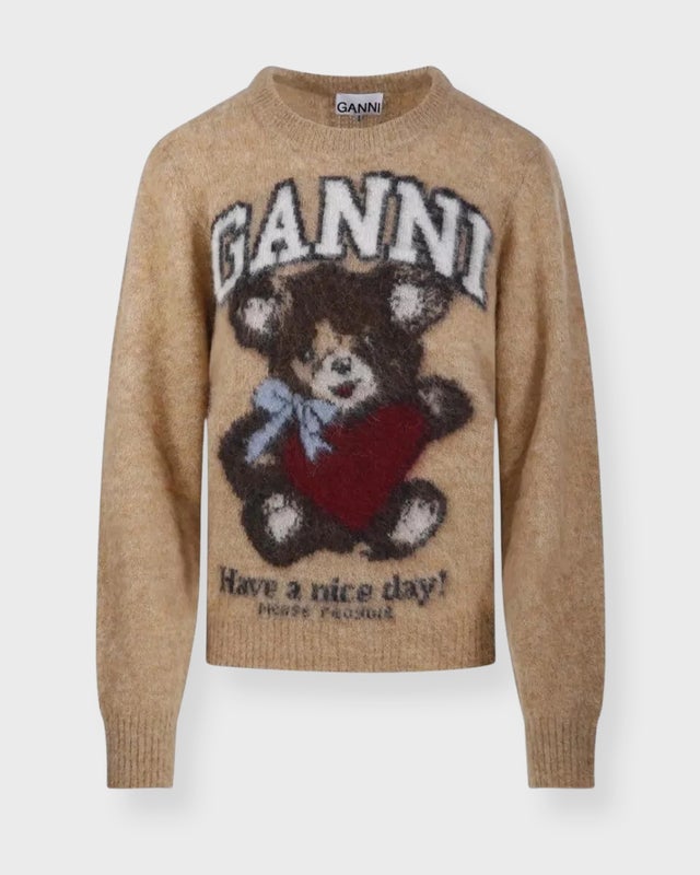 Ganni Sweater Brushed Alpaca Crewneck Camel XL