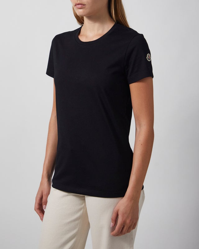 Moncler T-shirt Logo Patch Cotton Jersey Black S