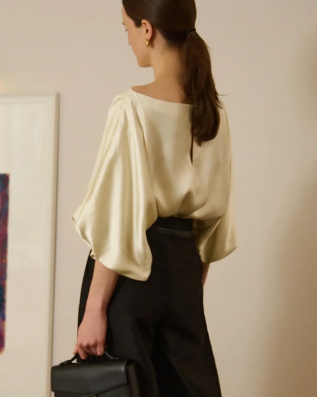 Malina Blouse Havanna Boat-Neck Puff-Sleeve Pearl 42