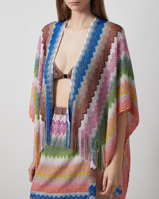 Missoni Poncho Striped Viscose-Blend Fringe Multicolor ONESIZE