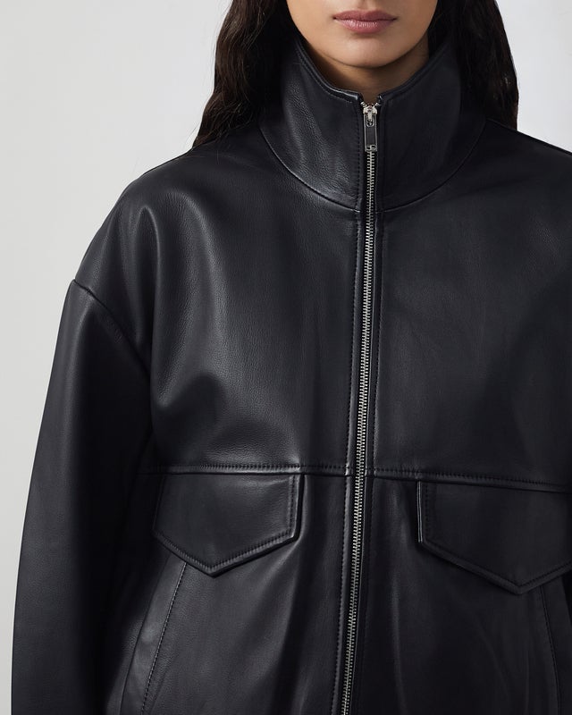 Wakakuu Icons Jacket Leather Funnel Neck Black L