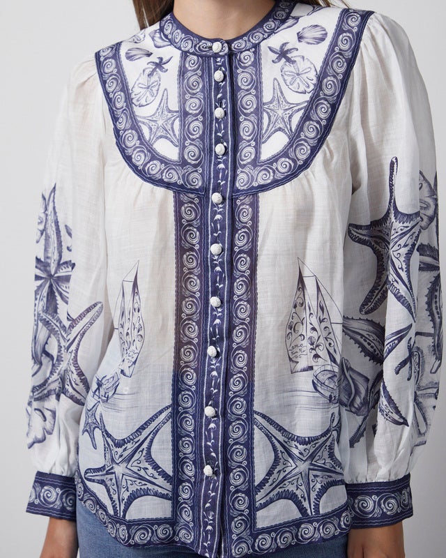 FARM Rio Blouse Coast Scarf Long Sleeve Offwhite M