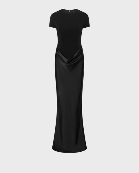 Dress Capsleeve Draped Maxi Black 1