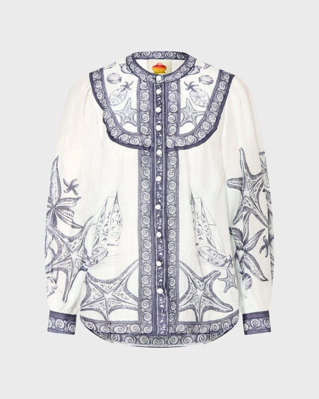 FARM Rio Blouse Coast Scarf Long Sleeve Offwhite M