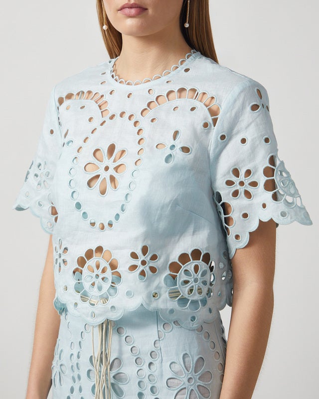 Zimmermann Blus Awaken Embroidered Bodice Mint 0 (XS-S)