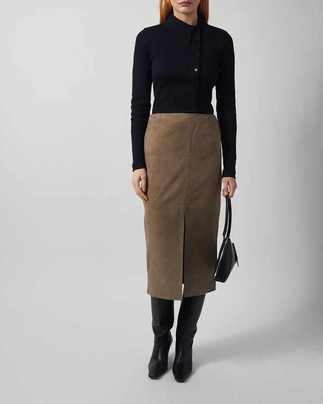 ROTATE Birger Christensen Skirt Suede Midi Pencil Beige 36