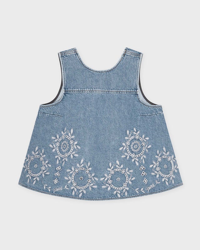 GANNI Topp Broderie Anglaise Denim Ljusblå 40