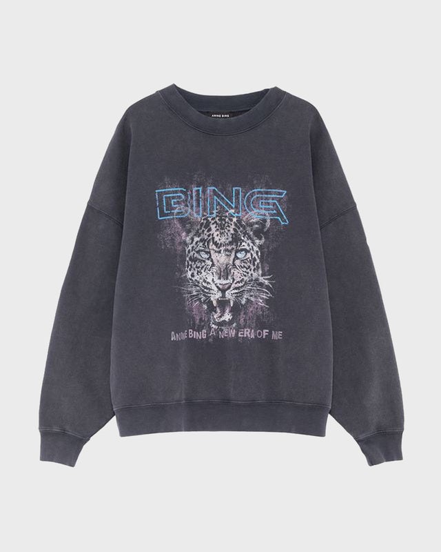 Anine Bing Sweatshirt Miles Leopard Muse Washed Black XS