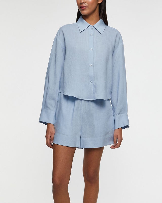 Wakakuu Icons Skjorta Genoa Crop Linen Ljusblå XS