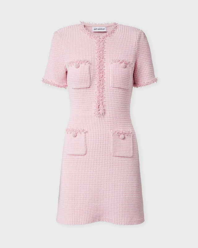 Self-Portrait Dress Pink Textured Knit Mini  Pink S