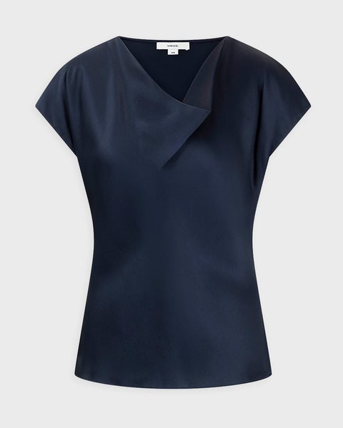 Blus Silk Cowl-Neck Blå 1