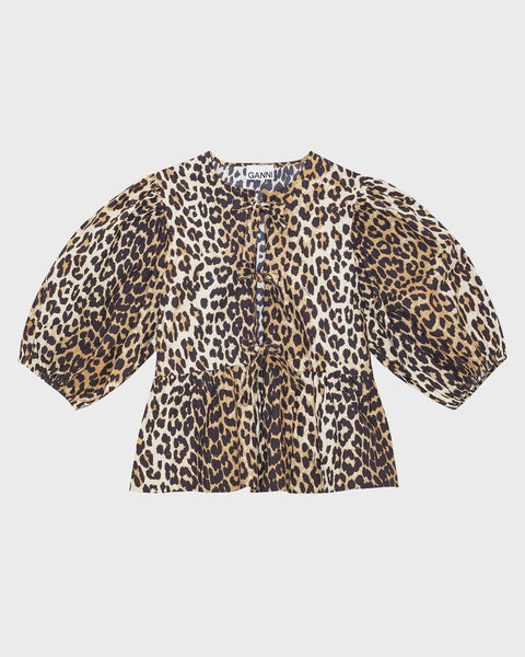 Blouse Printed Cotton Poplin Peplum Leopard 1