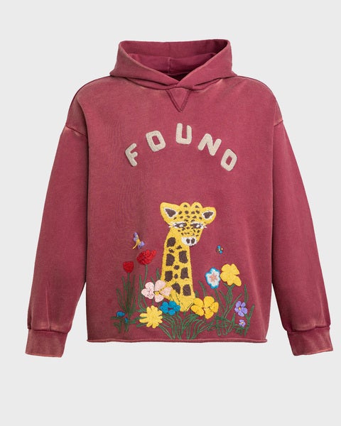 Hoodie Wildlife Embroidered Unisex Burgundy 1