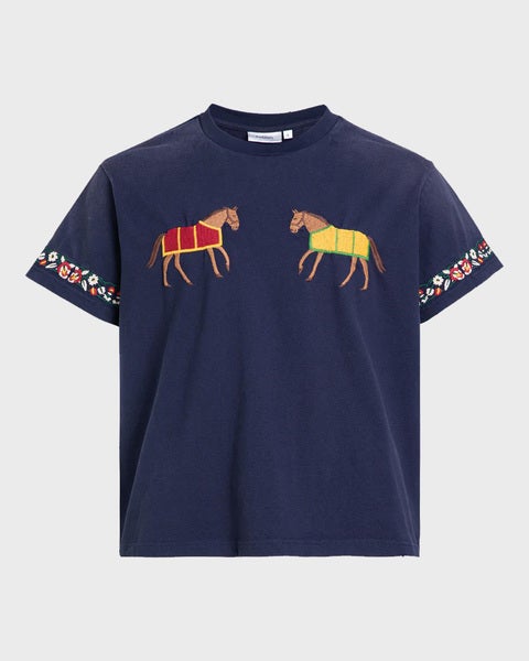 T-shirt Embroidered Unisex Horse Equine Navy 1