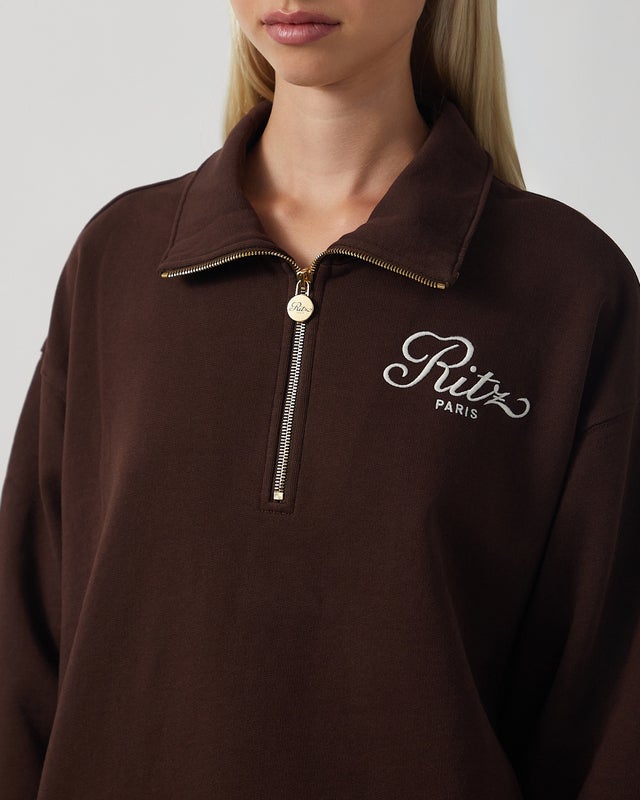 Ritz Paris x Frame Sweater Ritz Half Zip Polo Chocolate XL