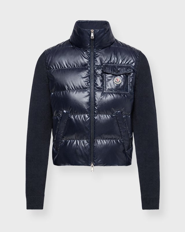 Moncler Cardigan Padded Zip-Up Wool Pocket Navy S