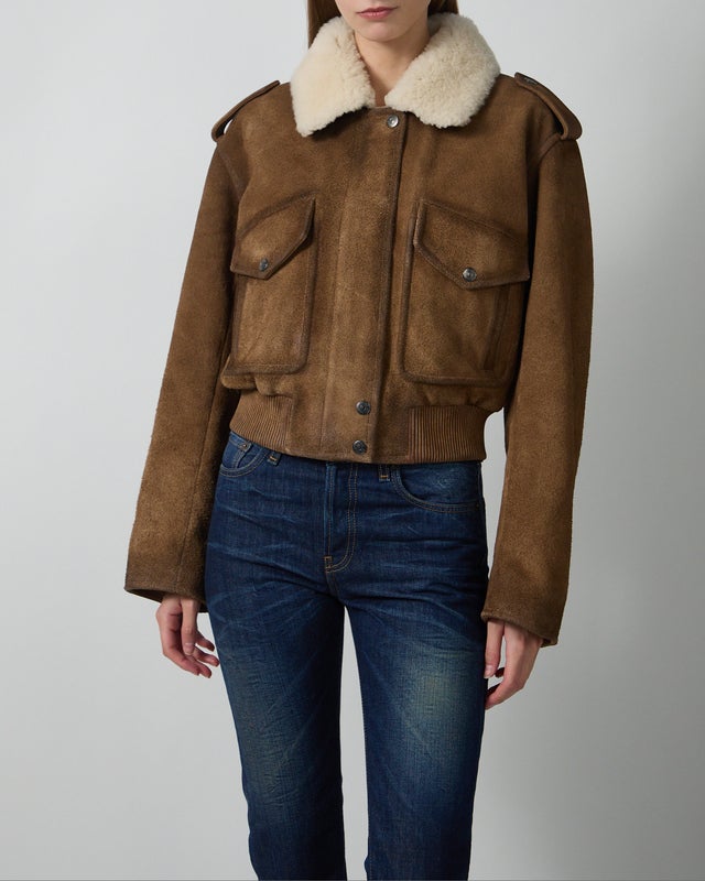 Acne Studios Jacket Suede Bomber Shearling Collar Camel 38