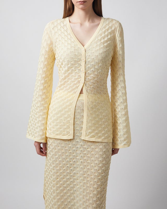 Malina Cardigan Ayla Pointelle Knitted Light Yellow XXS
