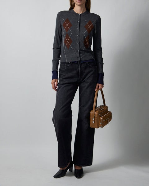 Cardigan Double-Layered Argyle Dark Grey 2