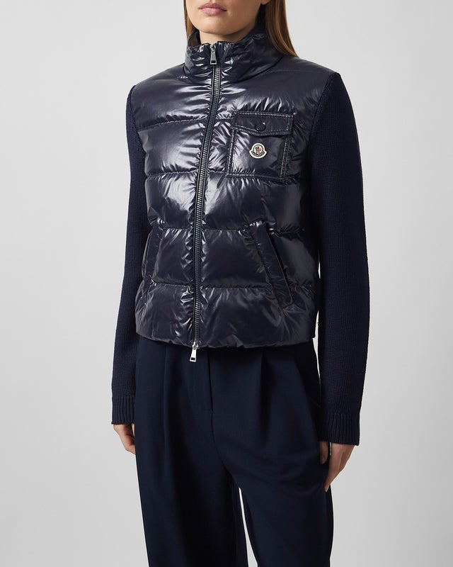 Moncler Cardigan Padded Zip-Up Wool Pocket Navy S