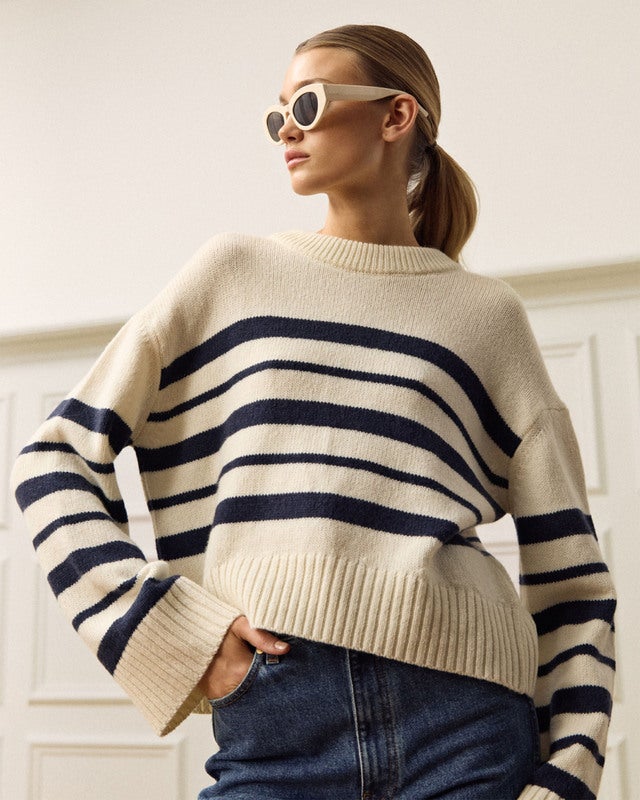 Wakakuu Icons Sweater Dublin Striped Wool Cashmere Blue/White L