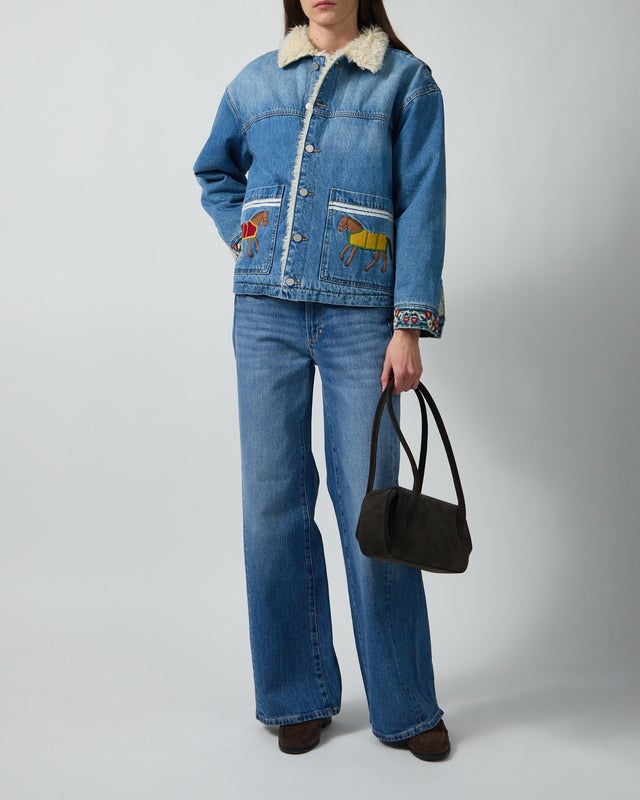 Found Jacket Horse Equine Denim Work Vintage Blue M