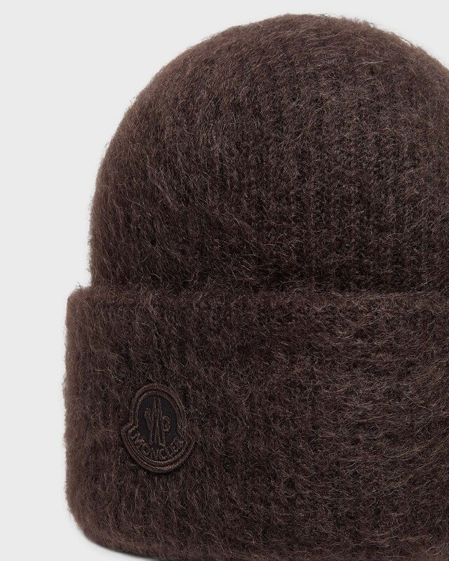 Moncler Beanie Logo Mohair Wool Blend Brown ONESIZE