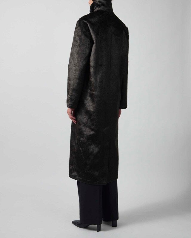 Malina Coat Phoebe Faux Pony Hair Long Black 36