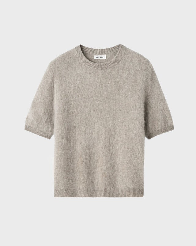 Soft Goat T-shirt Brushed Short Sleeve Greige L