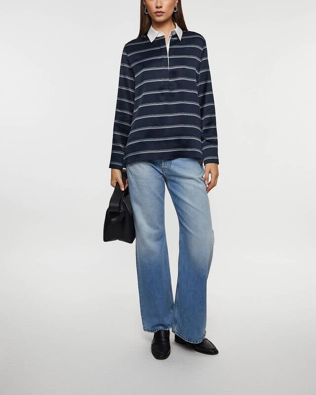 Vince Sweater Rugby Stripe Shirt Slate XS