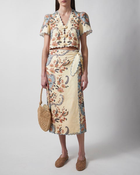 Kjol Boho Midi Ljusgul 2