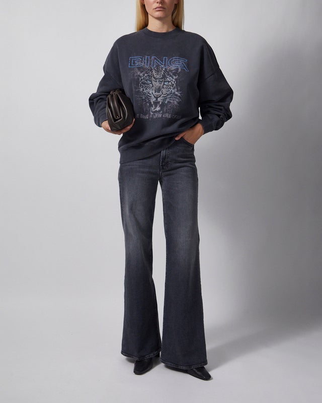 Anine Bing Sweatshirt Miles Leopard Muse Washed Black XS