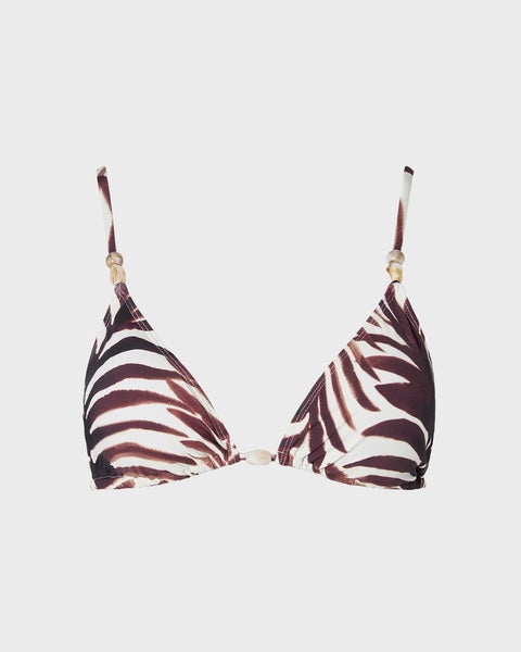 Bikini Top Sanja Beaded Triangle White/Brown 1