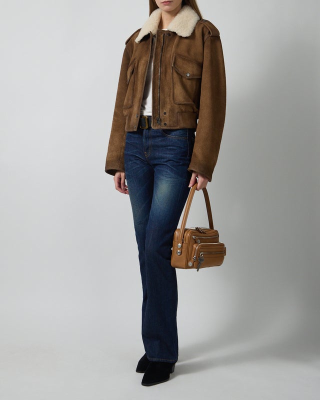 Acne Studios Jacket Suede Bomber Shearling Collar Camel 38