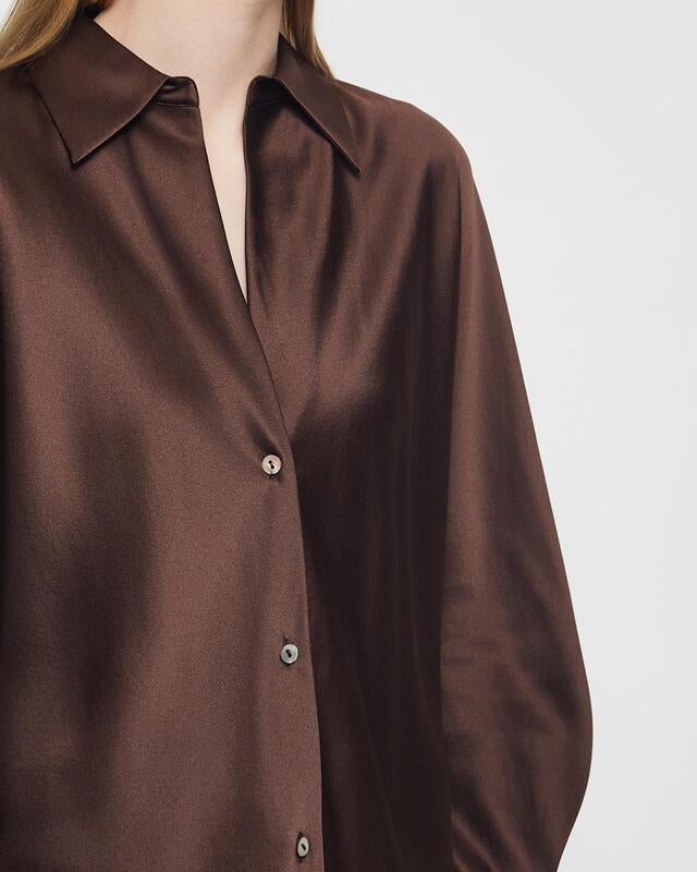 Vince Blouse Silk Bias Long-Sleeve Espresso L