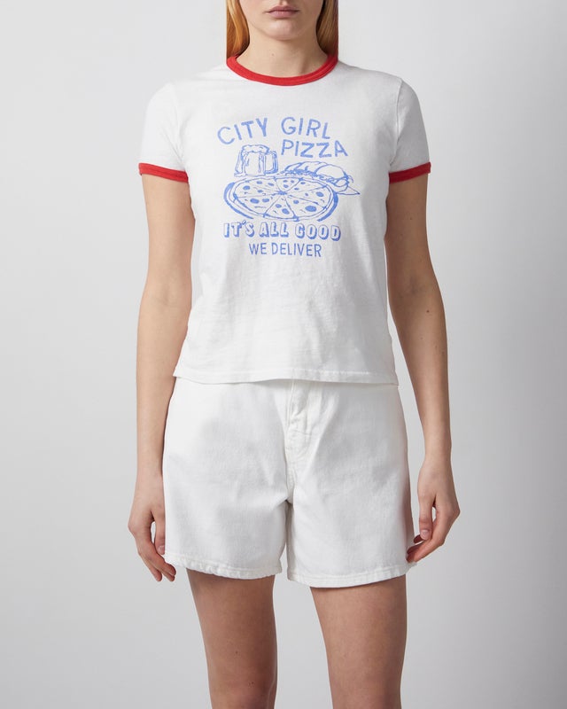 Mother Denim T-Shirt The Lil Goodie Ringer  White XS