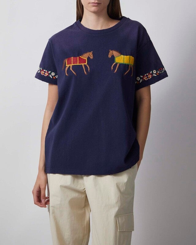Found T-shirt Embroidered Unisex Horse Equine Navy XS