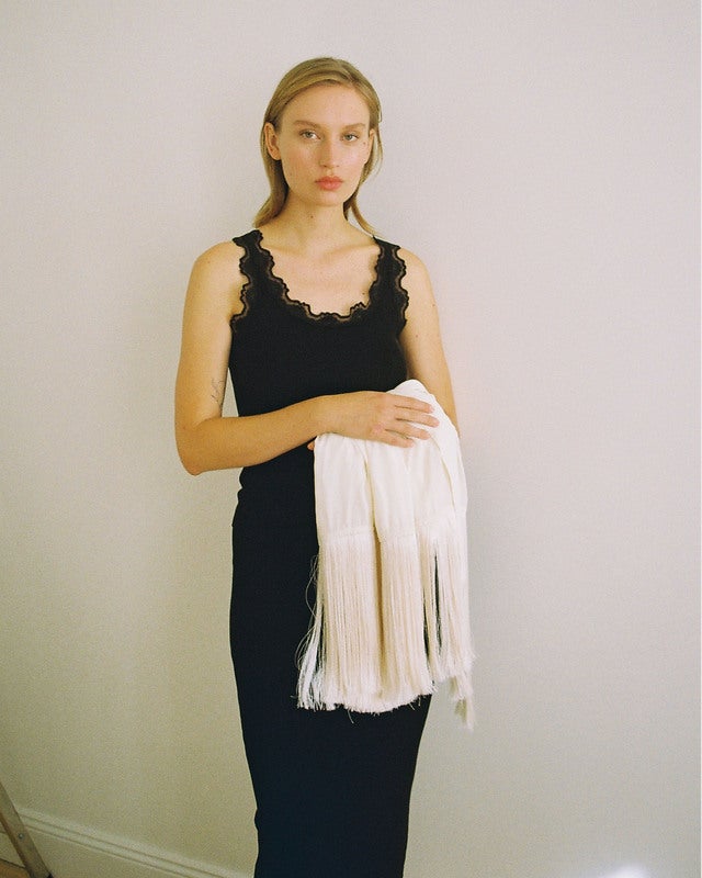 LEONÍ Top Älma Lace-Trimmed Ribbed Silk Black 40