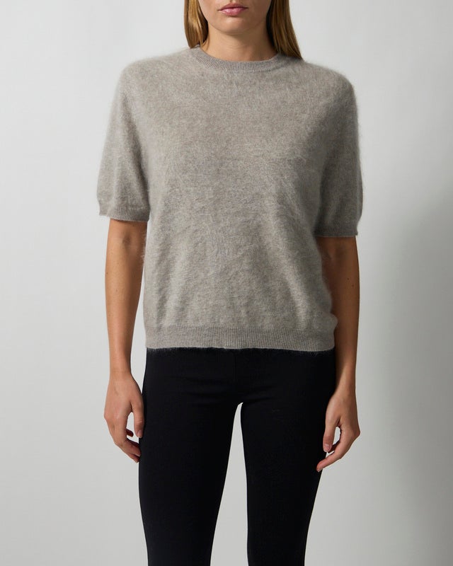 Soft Goat T-shirt Brushed Short Sleeve Greige L