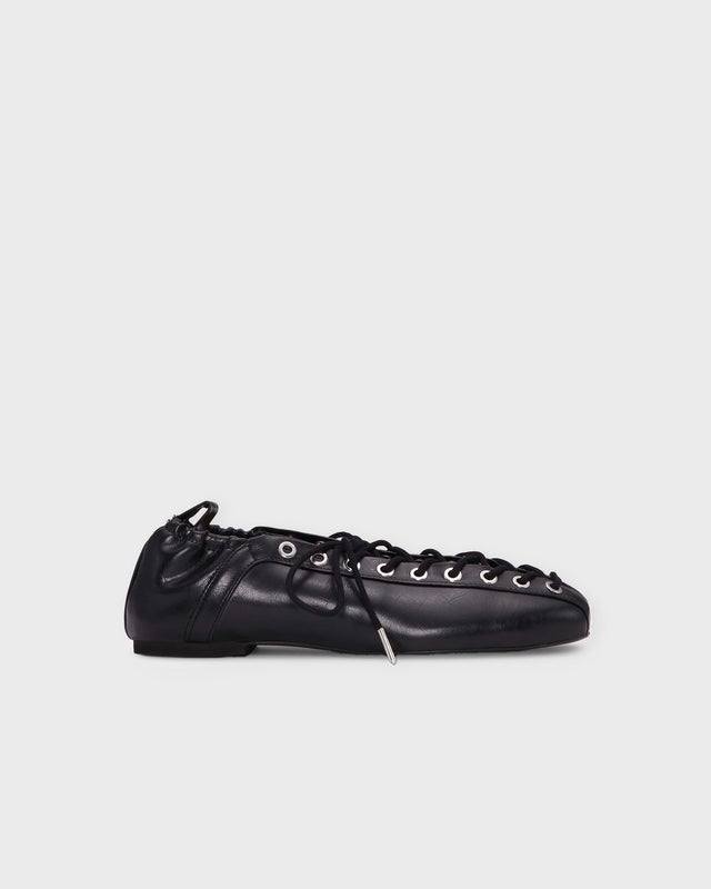 Ganni Ballerina Eyelets Lace Up Crinkle Oleatex Black EUR 37