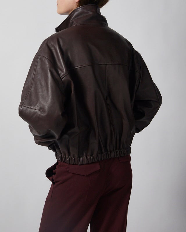 Wakakuu Icons Jacket Leather Funnel Neck Dark Brown S