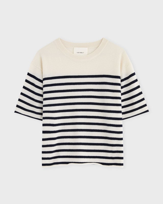 LISA YANG T-Shirt Cila Stripe Cashmere Blue/White 2 (M-L)