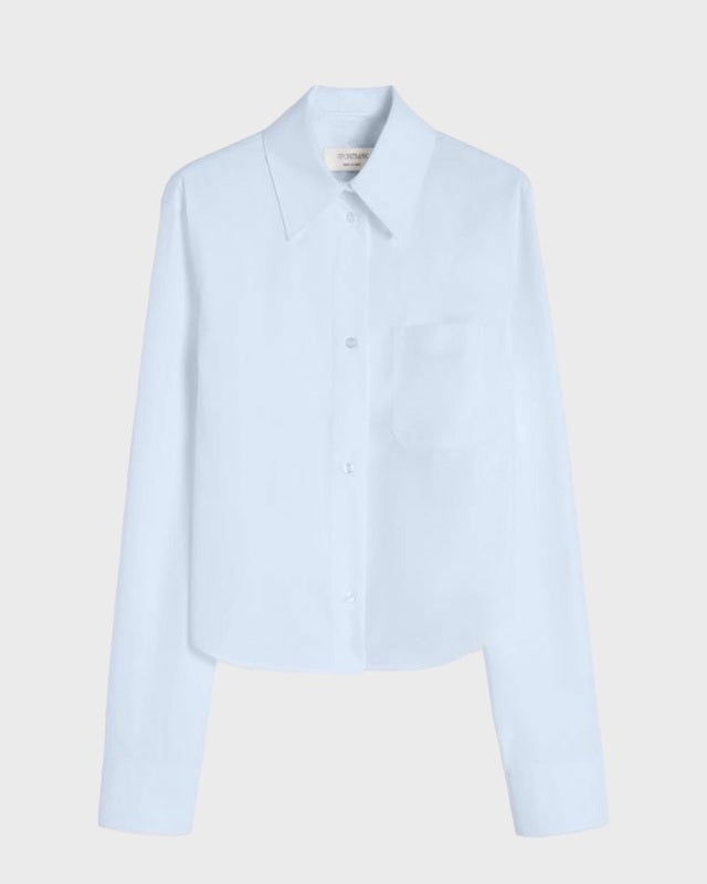 Sportmax Shirt Cotton Cropped Pleated Back Light blue IT 48 (EUR L-XL)