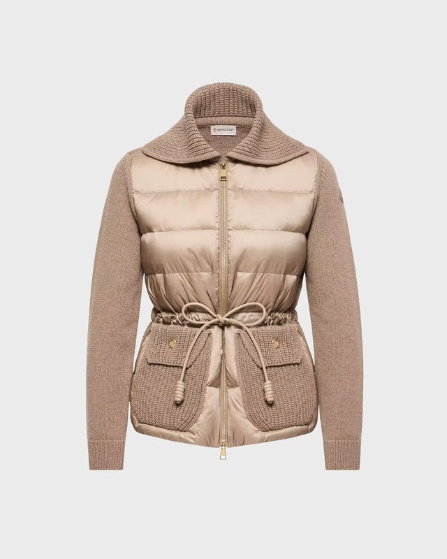 Moncler Cardigan Wool & Cashmere Blend Padded Zip-Up Beige M