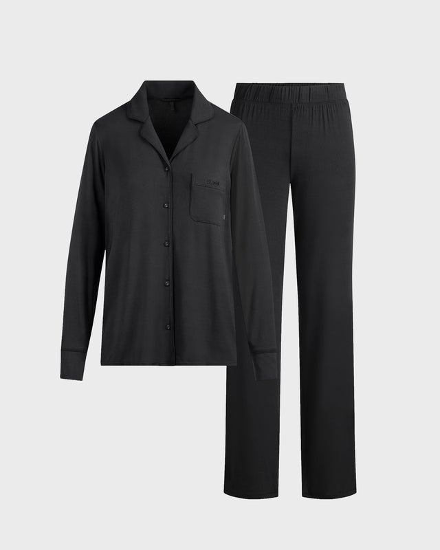 Skims Pajama Set Sleep Long Sleeve Button Up Black L