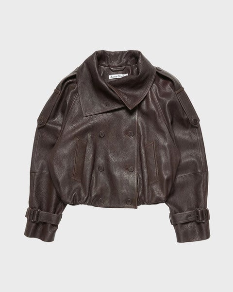 Coat Cropped Leather Trench Dark Brown 1