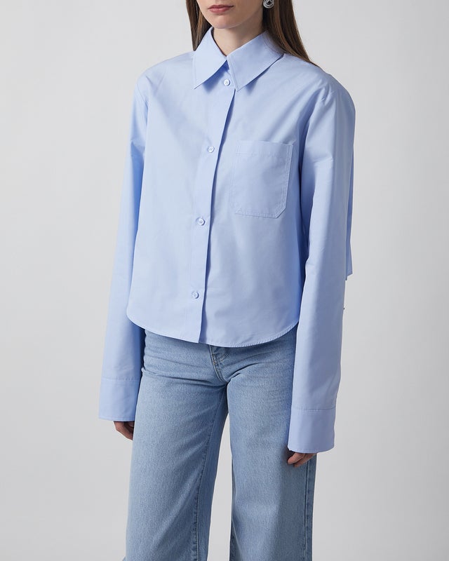 Sportmax Shirt Cotton Cropped Pleated Back Light blue IT 48 (EUR L-XL)