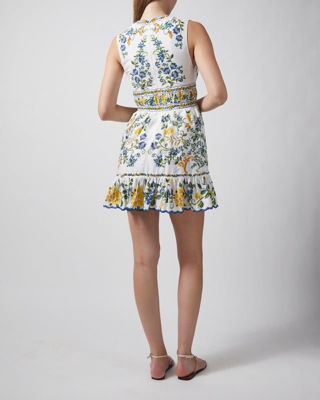 FARM Rio Dress Emily Floral Tapestry Mini Offwhite XS