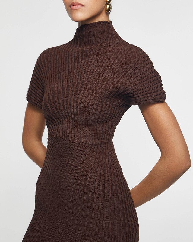 Cult Gaia Dress Chrysta Knit Brown XS